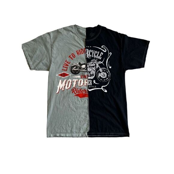 Trust The Universe Graphic Moto Split Black Teal Motorcycle T-shirt size M - Picture 2 of 6